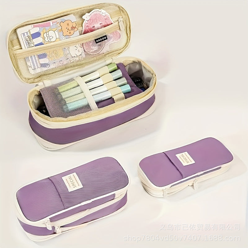 Large-Capacity Retractable Pencil Case Stationery Box in Japanese and Korean Style, Macaron Color, Upgraded Version for Primary and Secondary School Students, in Stock