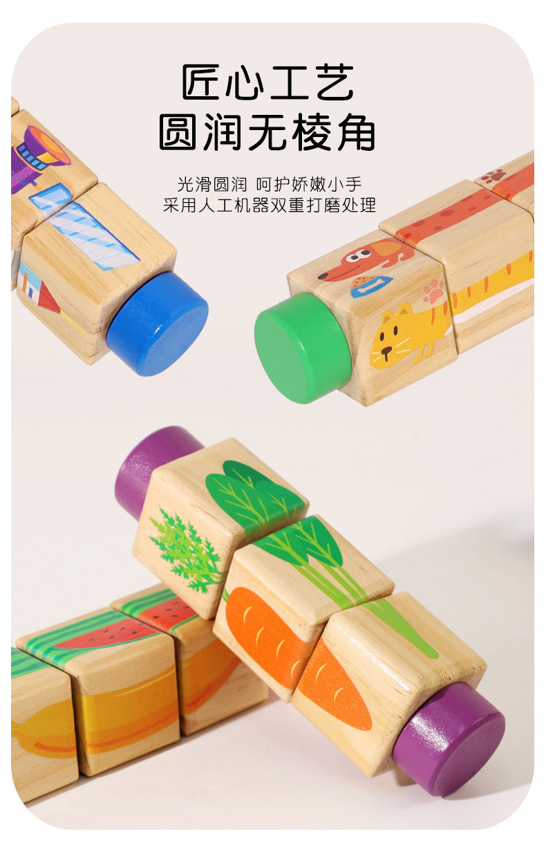Cecpc Kidsren's Early Education Rotating Building Block Puzzle Baby Animal and Fruit Cognition Wooden Educational Toys for 1-2-3 Years Old