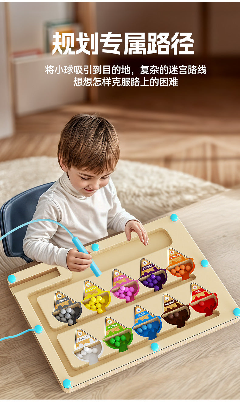 Cross-border children's magnetic maze walking ball toys early education 3 to 6 years old pen concentration wooden ball educational toys
