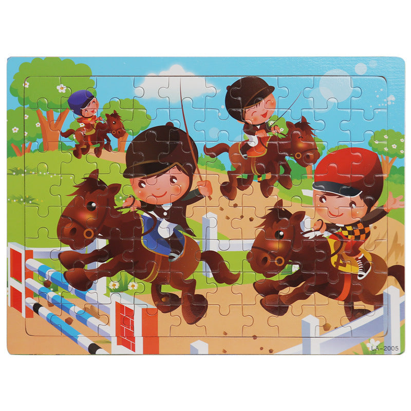 Wooden 80 Pieces Puzzle Toddler Cartoon Dinosaur Animal Plane Puzzle Baby Early Education and Intelligence Building Blocks Toy