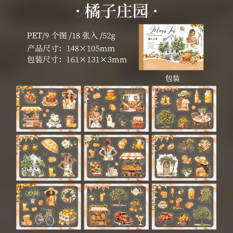 Manor Tour Landscaping Die-Cut Pet Sticker Book Retro Manor Orange Character Handbook Decoration Material Sticker