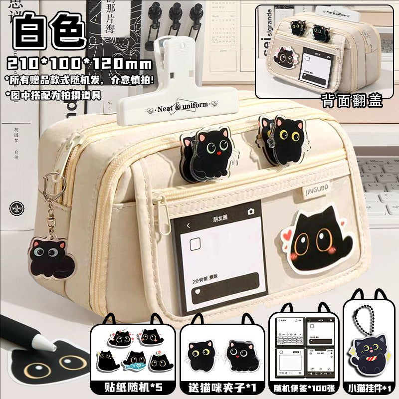 Cat Pencil Bag Large Capacity Transparent Storage Bag Girls 2025 New Super Popular Stationery Box Student High-End Pencil Bag