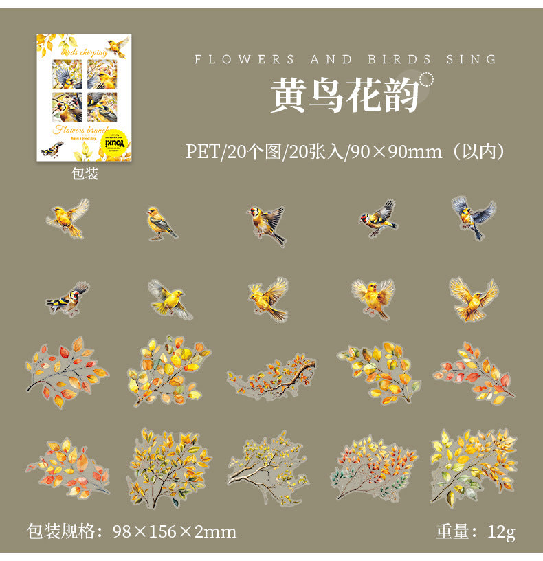 Flowers, Birds, Chirping Leaves, Pet Special-Shaped Sticker Pack, Landscaping Ins Style Bird Handbook Material, Mobile Phone Case Sticker
