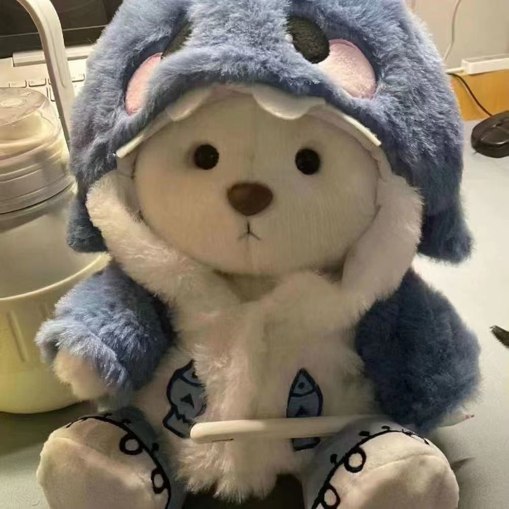 Popular 30cm Shark Bear Cross-Dressing Doll Hooded Plush Cross-Dressing Doll Lina Bear Clothes Can Be Removed