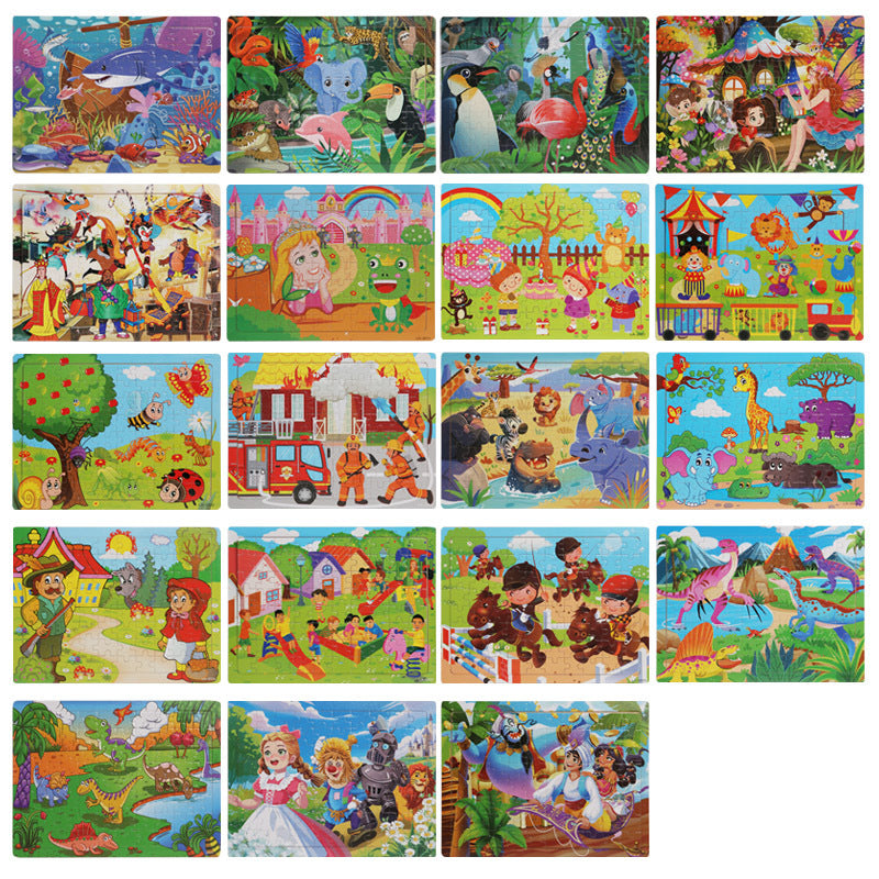 Wooden 80 Pieces Puzzle Toddler Cartoon Dinosaur Animal Plane Puzzle Baby Early Education and Intelligence Building Blocks Toy