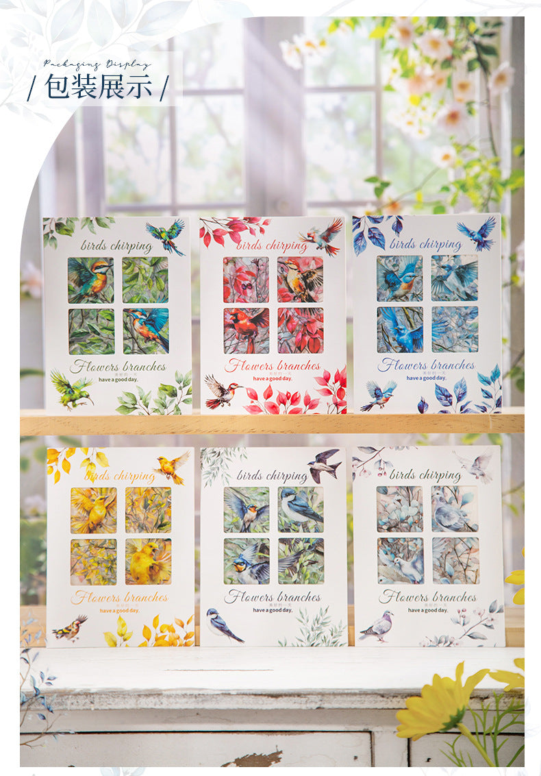 Flowers, Birds, Chirping Leaves, Pet Special-Shaped Sticker Pack, Landscaping Ins Style Bird Handbook Material, Mobile Phone Case Sticker