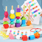 Children's Educational Beaded Five Sets of Column Color Sensory Enlightenment Children's Shape Matching Perception Early Education Wooden Building Blocks Play