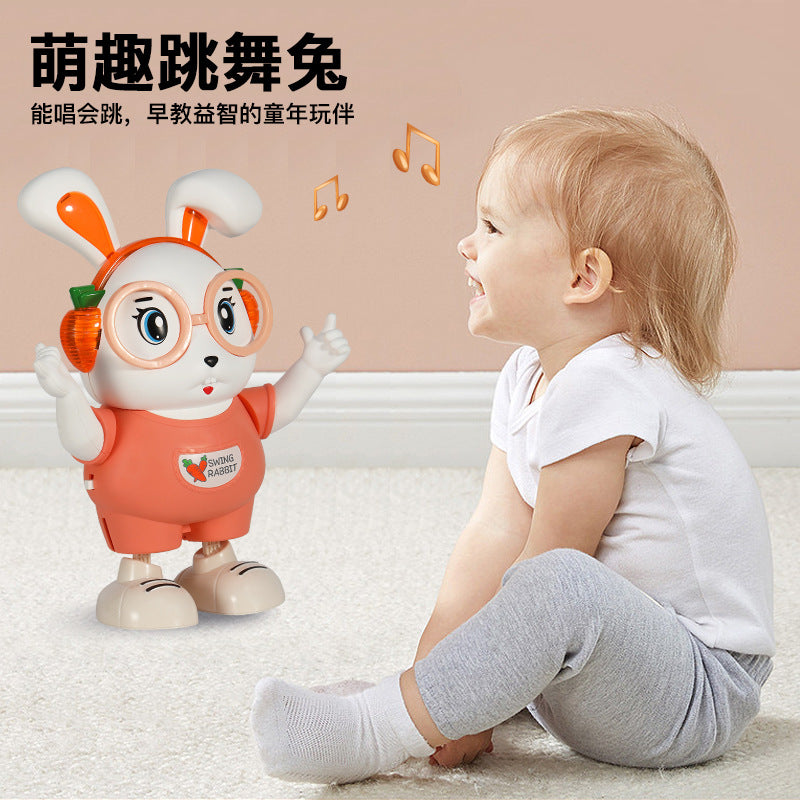 Stall explosions cute rabbit singing and dancing robot toy lighting music 1-year-old baby interactive head-up training