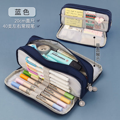 Oxford Cloth Pencil Case with Large Capacity and Multi-Layer Design, Stationery Box for Primary and Secondary School Students, High Aesthetic Value, Simple and Waterproof, Direct from the Source Factory