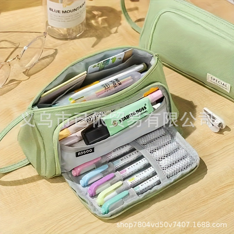Triangular Large-Capacity Pencil Case and Stationery Box, Thickened Partitioned Storage Student Stationery Bag for Primary, Middle, and High School Students Wholesale