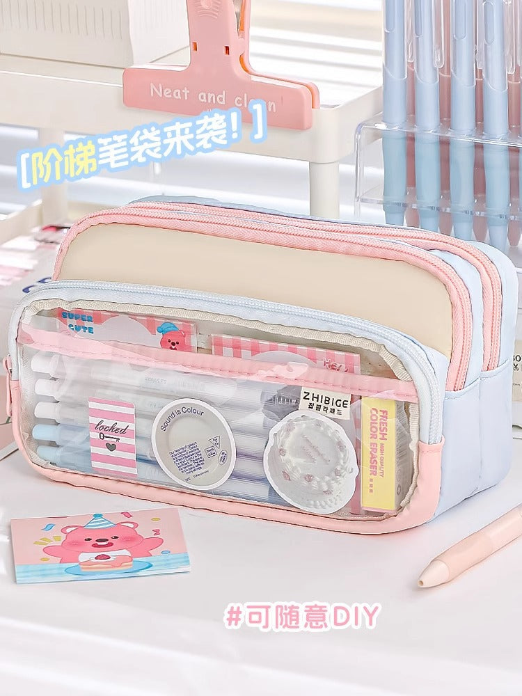 Large and Small Color Matching O00 Pencil Bag Transparent Large Capacity Stationery Bag Creative Multifunctional Stationery Bag Ins Japanese Style High Value