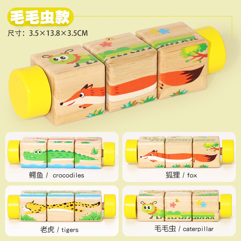 Cecpc Kidsren's Early Education Rotating Building Block Puzzle Baby Animal and Fruit Cognition Wooden Educational Toys for 1-2-3 Years Old