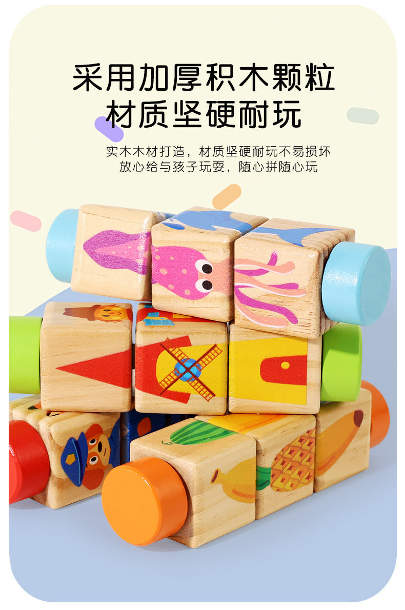 Cecpc Kidsren's Early Education Rotating Building Block Puzzle Baby Animal and Fruit Cognition Wooden Educational Toys for 1-2-3 Years Old