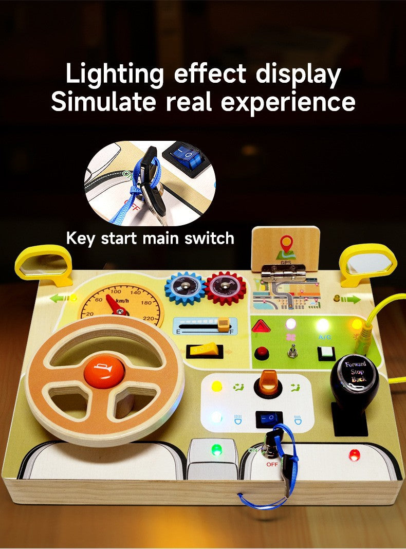 Children's Montessori Early Education Simulation Driving Steering Wheel Digital Switch Light Sound Busy Board Science and Education Aids Educational Toys