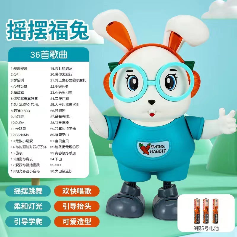 Stall explosions cute rabbit singing and dancing robot toy lighting music 1-year-old baby interactive head-up training