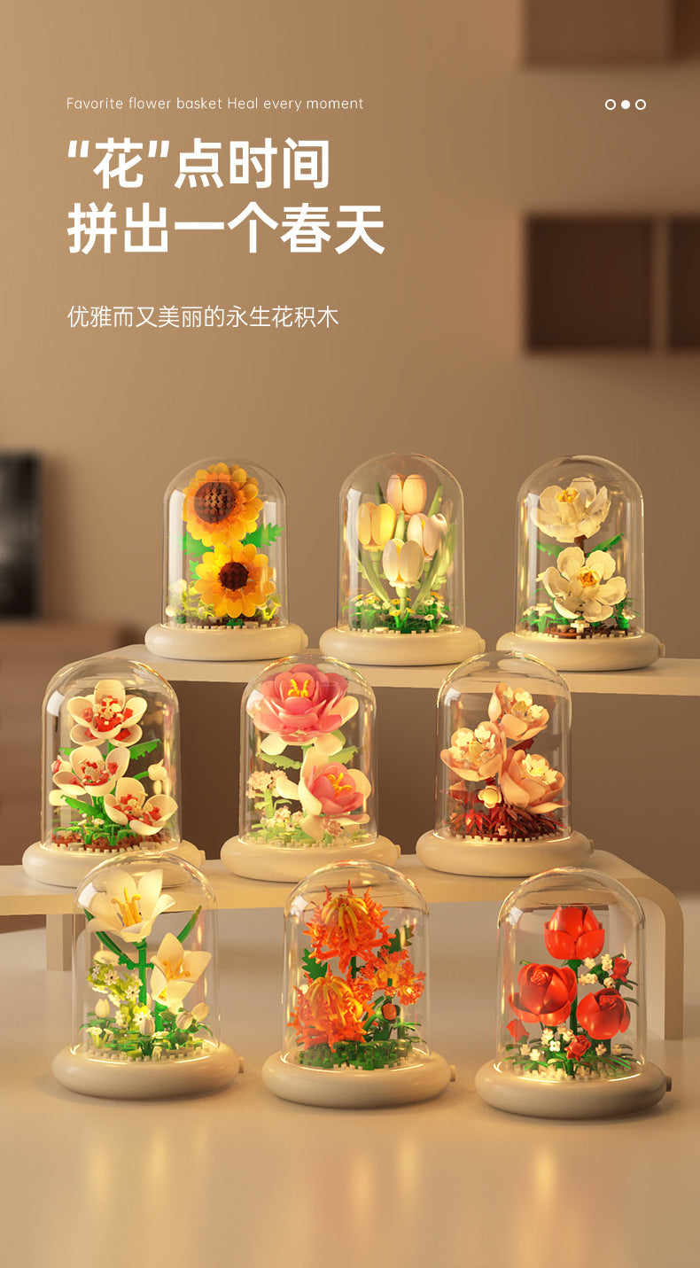 [wholesale generation] simulation of eternal flowers lily rose blocks compatible with Lego toy ornaments Valentine's Day gift