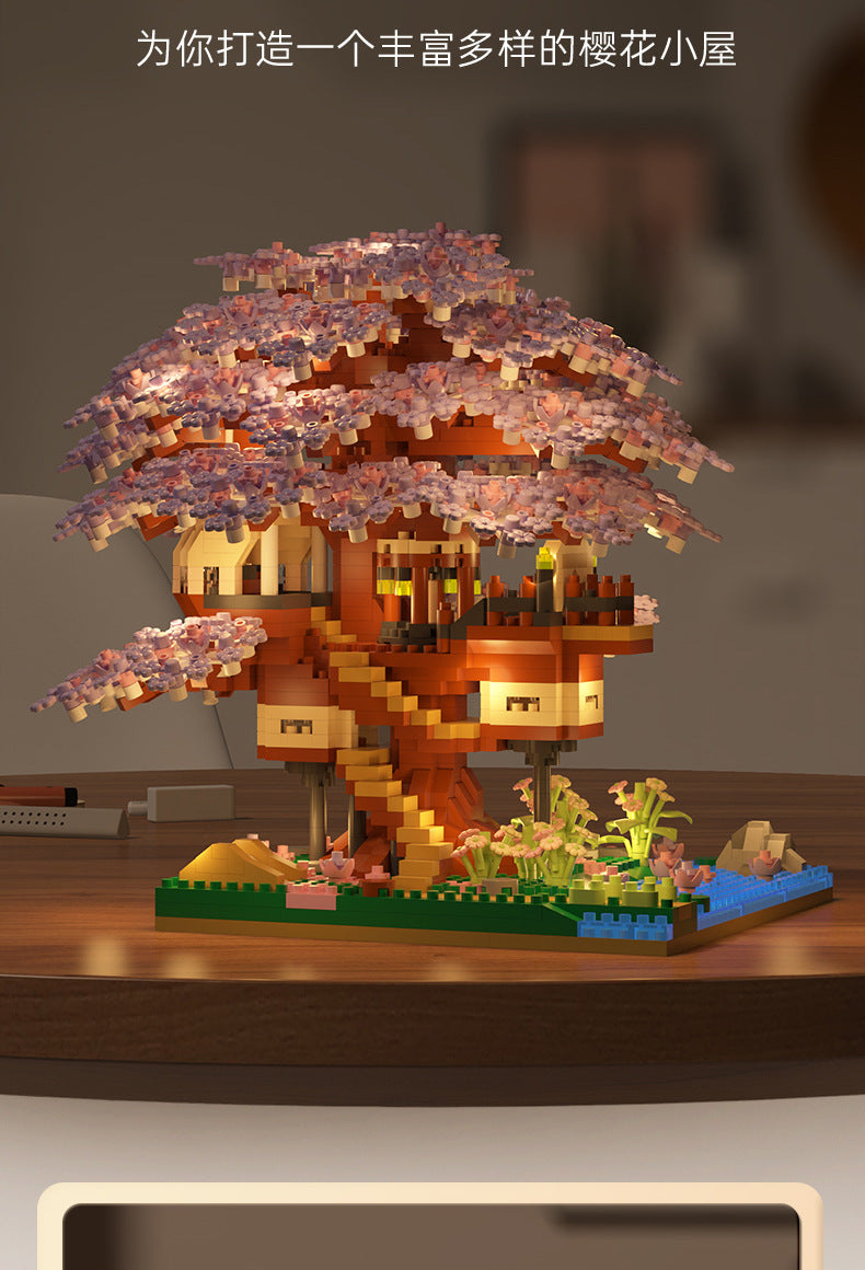 Wow, custom cherry tree building blocks assembled children's toys boys and girls Valentine's Day gift Jihui M2109