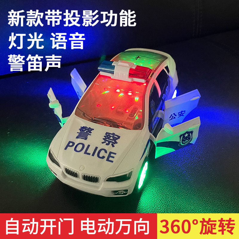 Children's Electric Universal Police Toy Car Model 360-Degree Rotating Light Music Automatic Driving Door Police Car