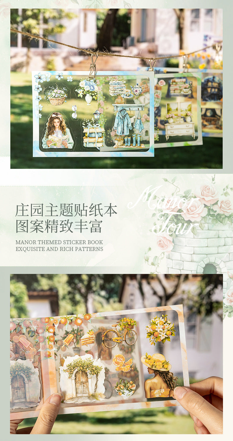 Manor Tour Landscaping Die-Cut Pet Sticker Book Retro Manor Orange Character Handbook Decoration Material Sticker
