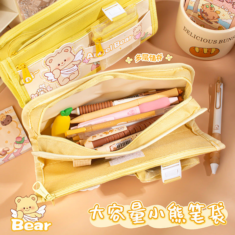 2026 New Pencil Case, Bear Coin Purse Pencil Case, Large Capacity Layered Pencil Box, Stationery Bag, Cute Student Style