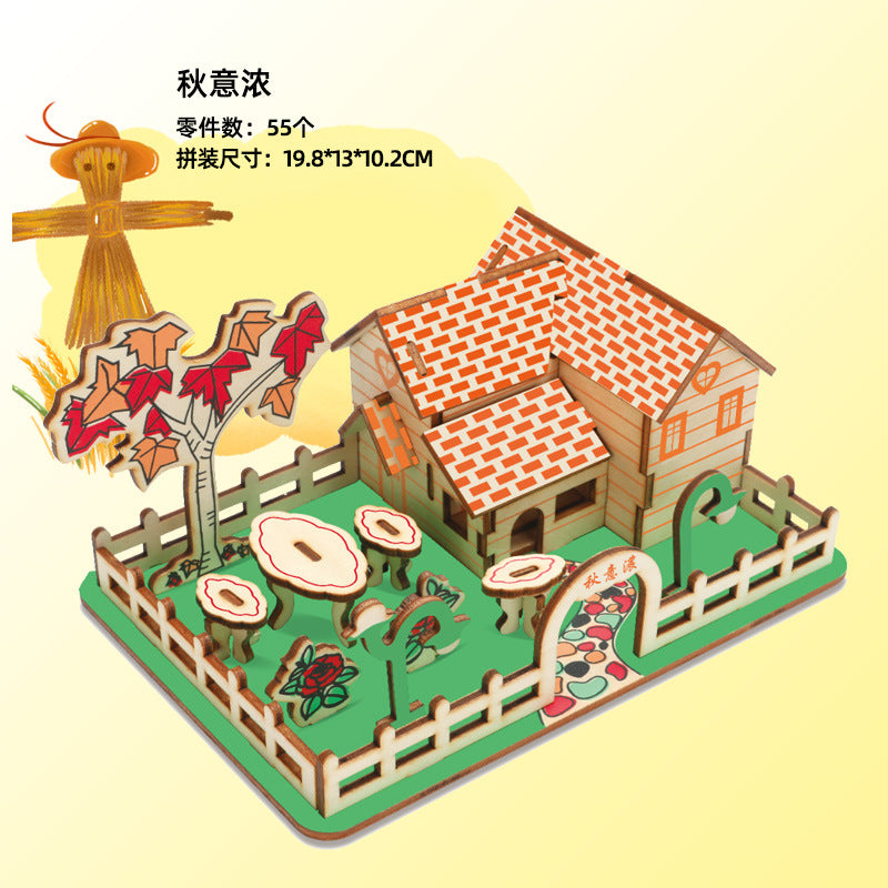 diy hut assembled small house model children's puzzle handmade three-dimensional jigsaw puzzle stall children's toys