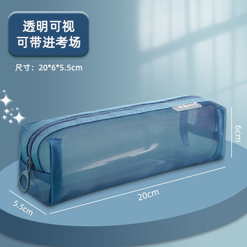 Mesh Large-Capacity Pencil Case, Transparent Double-Layer Student Exam Zipper Stationery Storage Bag, Three-Layer Stationery Bag