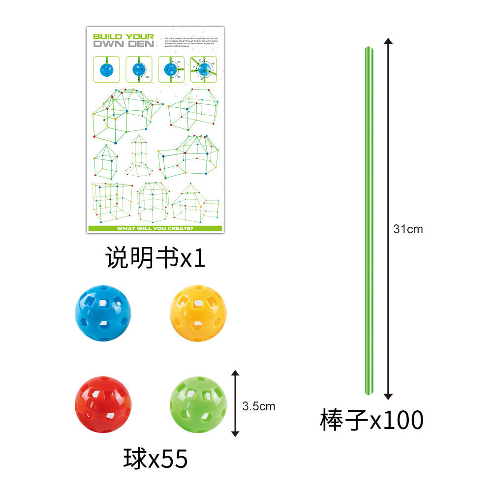 Cross-border DIY mosaic three-dimensional large castle building blocks stick tent straw ball educational toy house