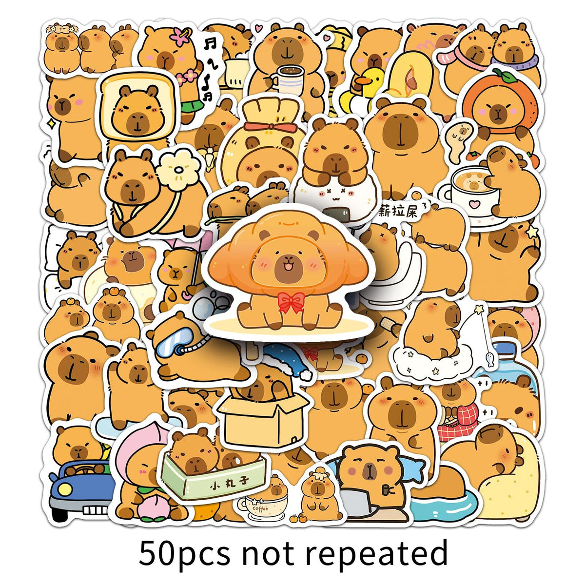 50 Capibalakatong Stickers Personalized Cross-border Cute Animal Capybara Decorative Water Cup Hand Account Goo Card Stickers