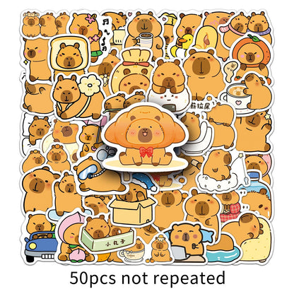 50 Capibalakatong Stickers Personalized Cross-border Cute Animal Capybara Decorative Water Cup Hand Account Goo Card Stickers