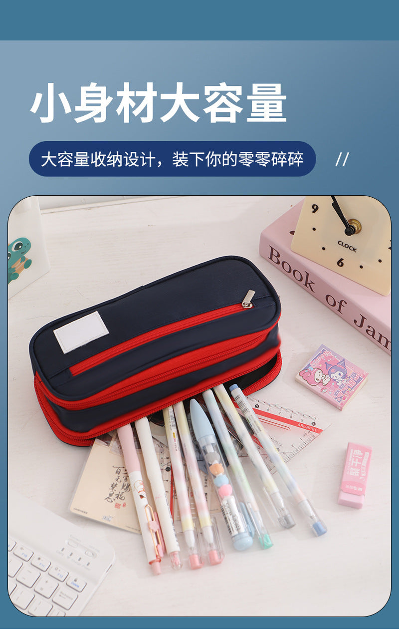 Large-Capacity Stationery Box, Double-Layer Multi-Functional Student Simple Pencil Case, Japanese and Korean Version, Portable Pencil Case for Primary and Secondary School Students