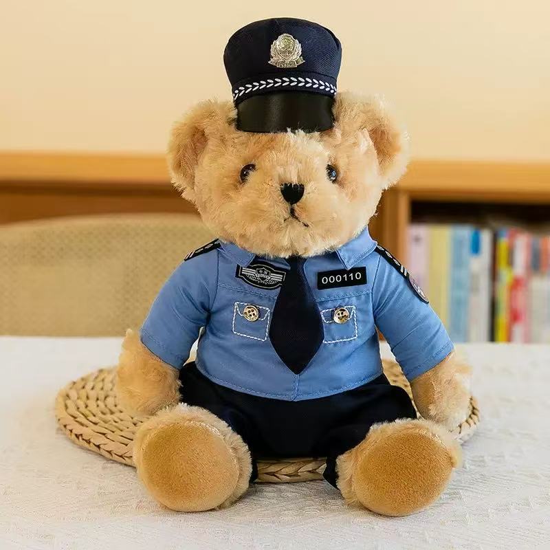 Police Bear Doll Plush Toy Cute Fireman Police Officer Reflective Riding Clothes Gift Traffic Police Bear Doll