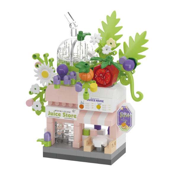 Compatible with Lego City Architecture Street View Hamburg Coffee Flower Shop Small Shop Building Blocks Children's Educational Toys Gifts
