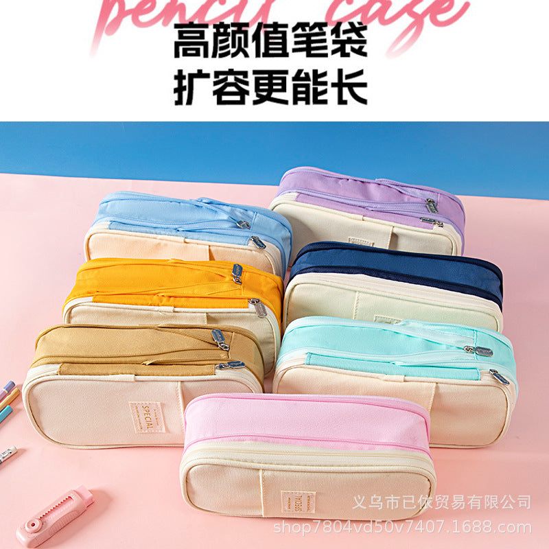 Large-Capacity Retractable Pencil Case Stationery Box in Japanese and Korean Style, Macaron Color, Upgraded Version for Primary and Secondary School Students, in Stock