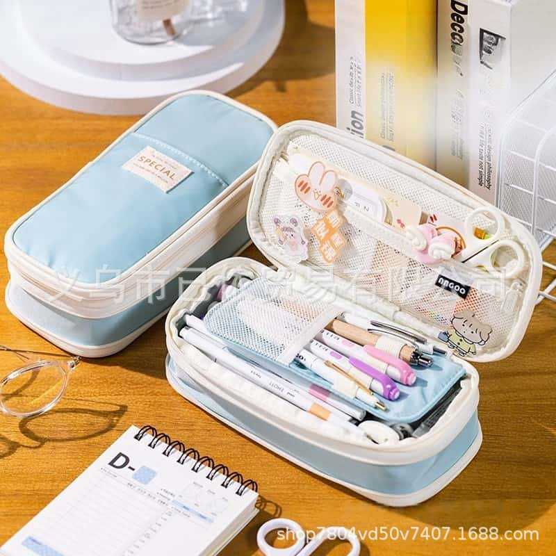 Oxford Cloth Pencil Case with Large Capacity and Multi-Layer Design, Stationery Box for Primary and Secondary School Students, High Aesthetic Value, Simple and Waterproof, Direct from the Source Factory