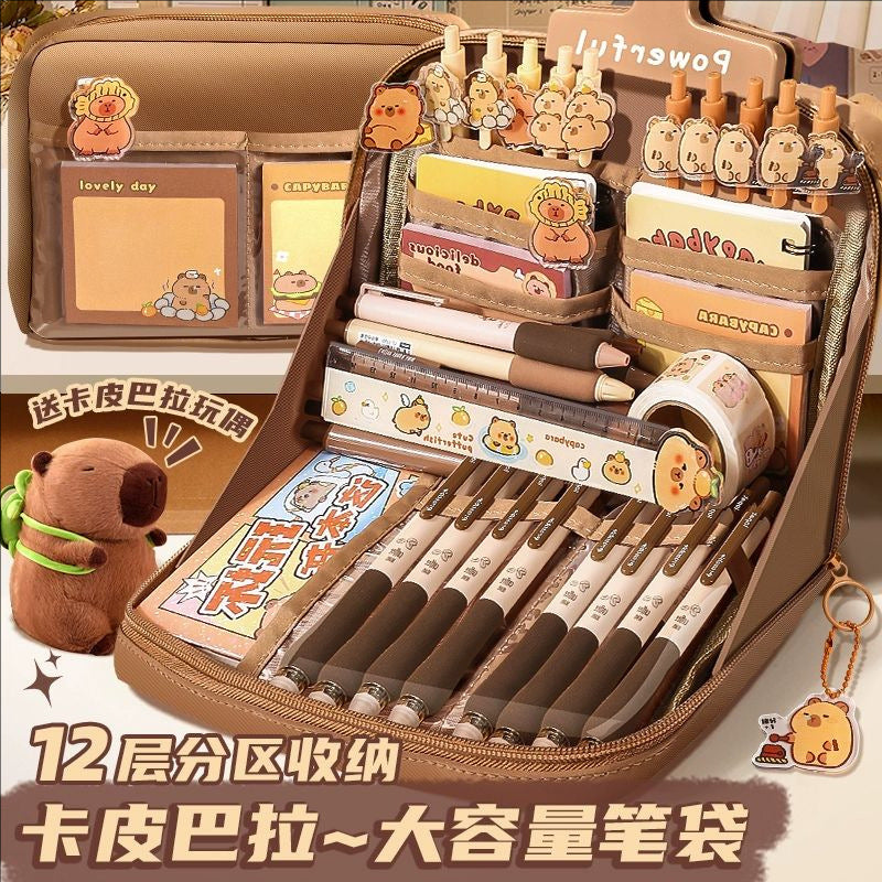 12-Layer Large-Capacity Pencil Bag Kapibara High-Looking Pencil Bag Cute Student Stationery Bag School Supplies Prizes