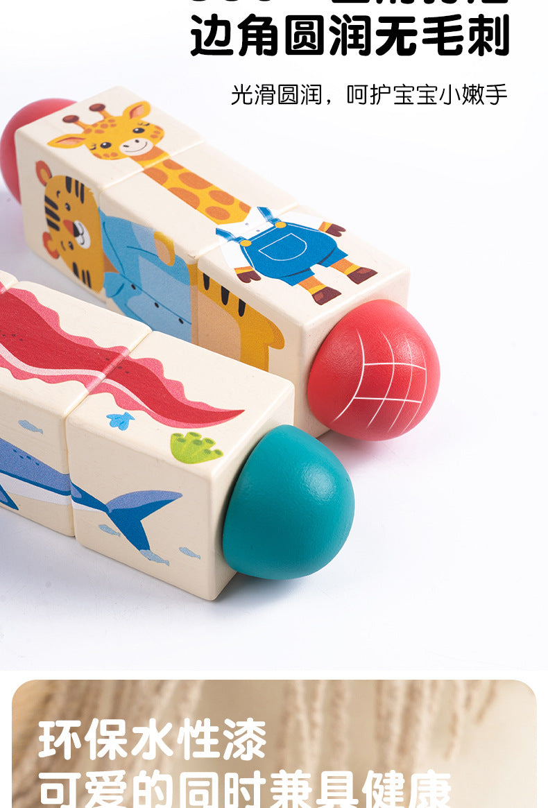 Cecpc Kidsren's Early Education Rotating Building Block Puzzle Baby Animal and Fruit Cognition Wooden Educational Toys for 1-2-3 Years Old