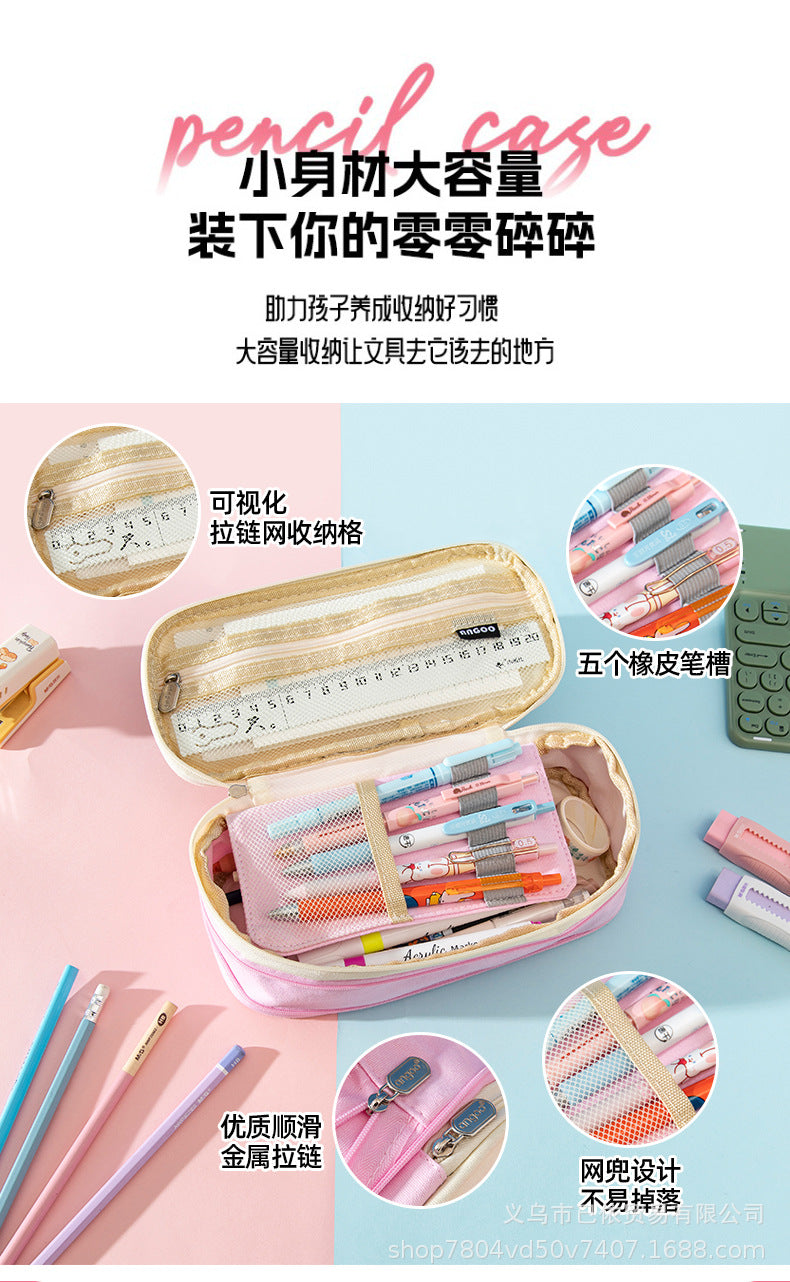 Large-Capacity Retractable Pencil Case Stationery Box in Japanese and Korean Style, Macaron Color, Upgraded Version for Primary and Secondary School Students, in Stock