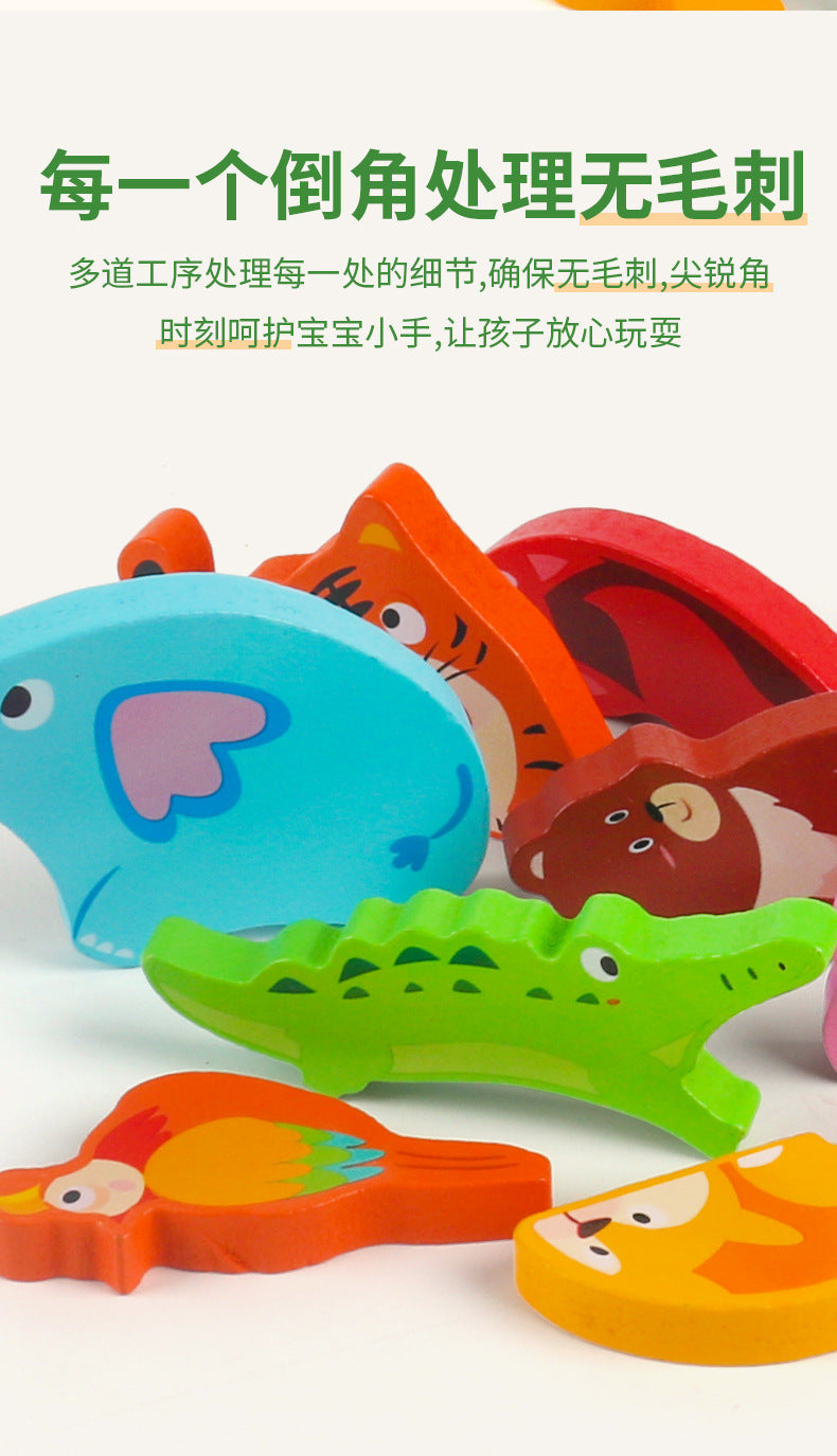 Cross-Border Children's Wooden Three-Dimensional Hexagonal Puzzle Animal Transportation Puzzle Building Blocks Early Education Educational Toys