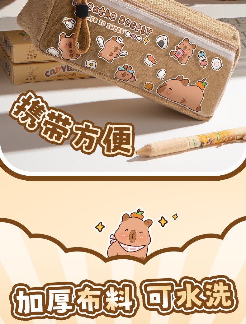 Holiday Kapibara Transparent Pencil Case Large Capacity Stationery Box Student Cartoon Pencil Case New Stationery Bag