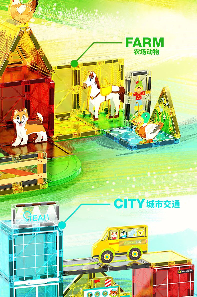 Girls Color Window Magnetic Sheet Kidsren's Zoo Engineering Vehicle City Crane Scene Strong Magnetic Refill Kidsren's Puzzle