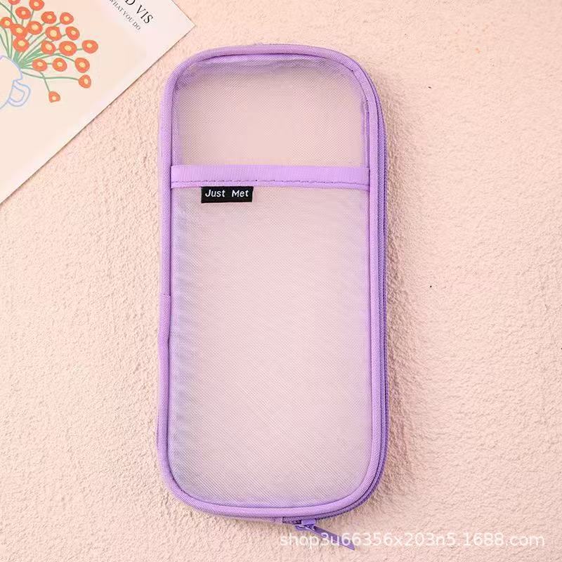 New Mesh Student Pencil Bag Transparent Simple Large-Capacity Stationery Bag Exam-Specific Student Pencil Bag Stationery Box
