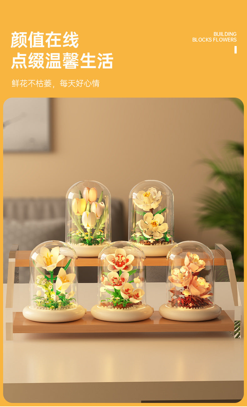 [wholesale generation] simulation of eternal flowers lily rose blocks compatible with Lego toy ornaments Valentine's Day gift