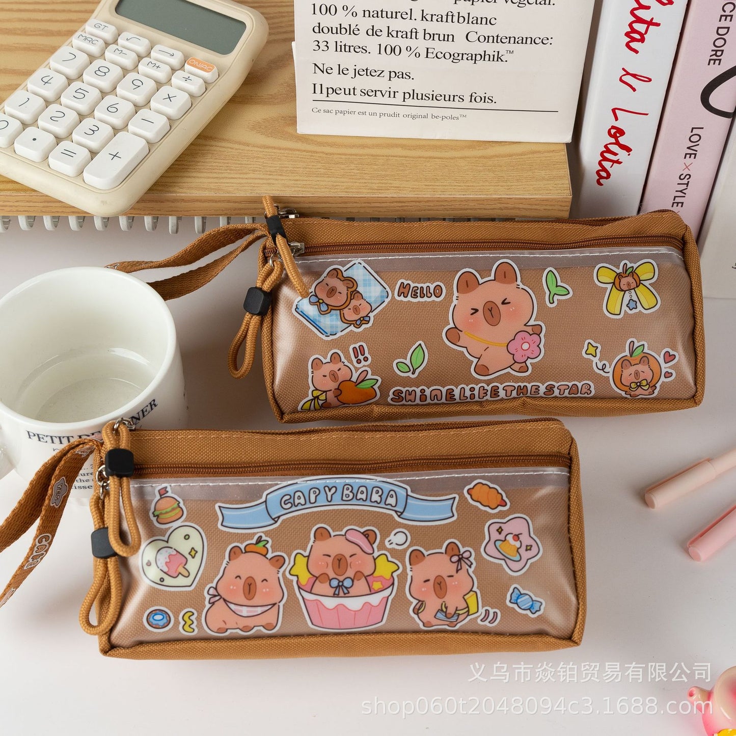 Double-Layer Capibara Pencil Case 2025 New Model Large Capacity Transparent Stationery Box for Girls and Boys Primary School Students Pencil Bag