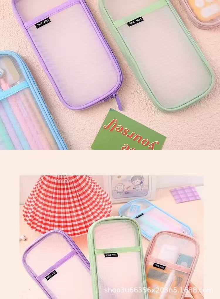 New Mesh Student Pencil Bag Transparent Simple Large-Capacity Stationery Bag Exam-Specific Student Pencil Bag Stationery Box