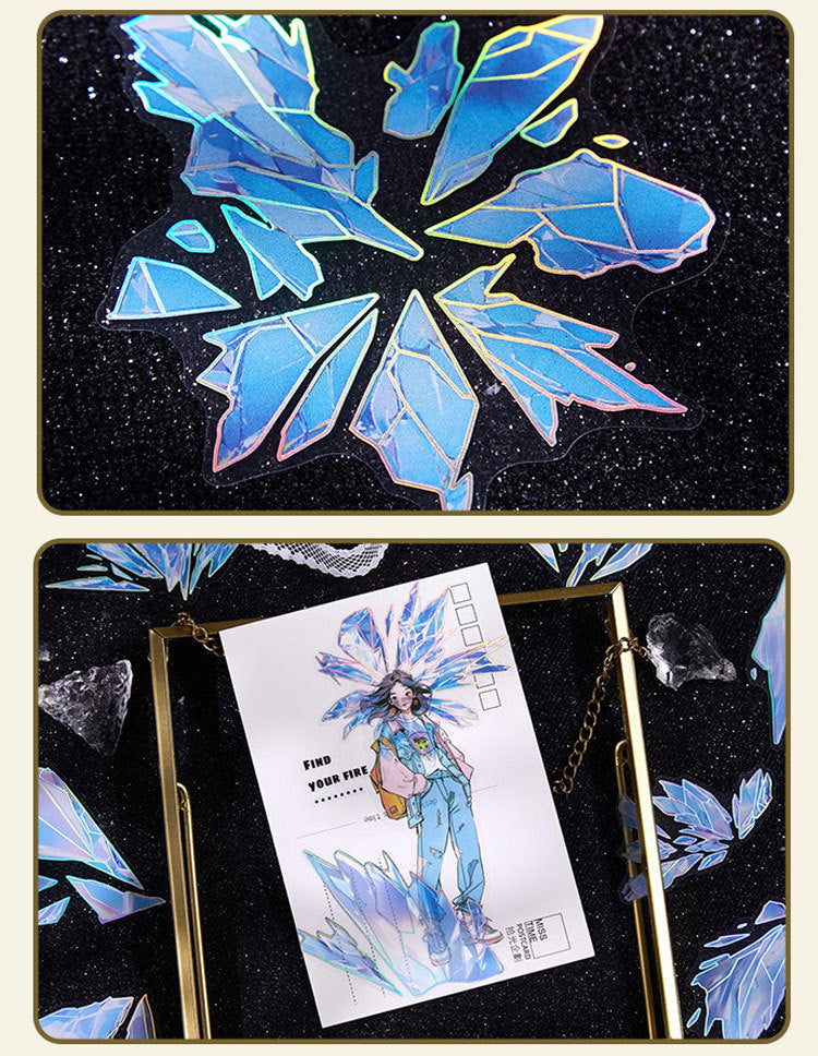 Pet Sticker Pack Crystal Story Series Crystal Ore Silver Hot Stamping Die-Cut Journal Decoration Stickers Cross-Border