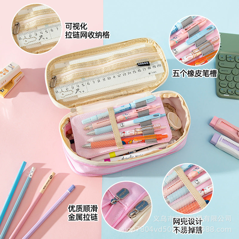 Large-Capacity Retractable Pencil Case Stationery Box in Japanese and Korean Style, Macaron Color, Upgraded Version for Primary and Secondary School Students, in Stock