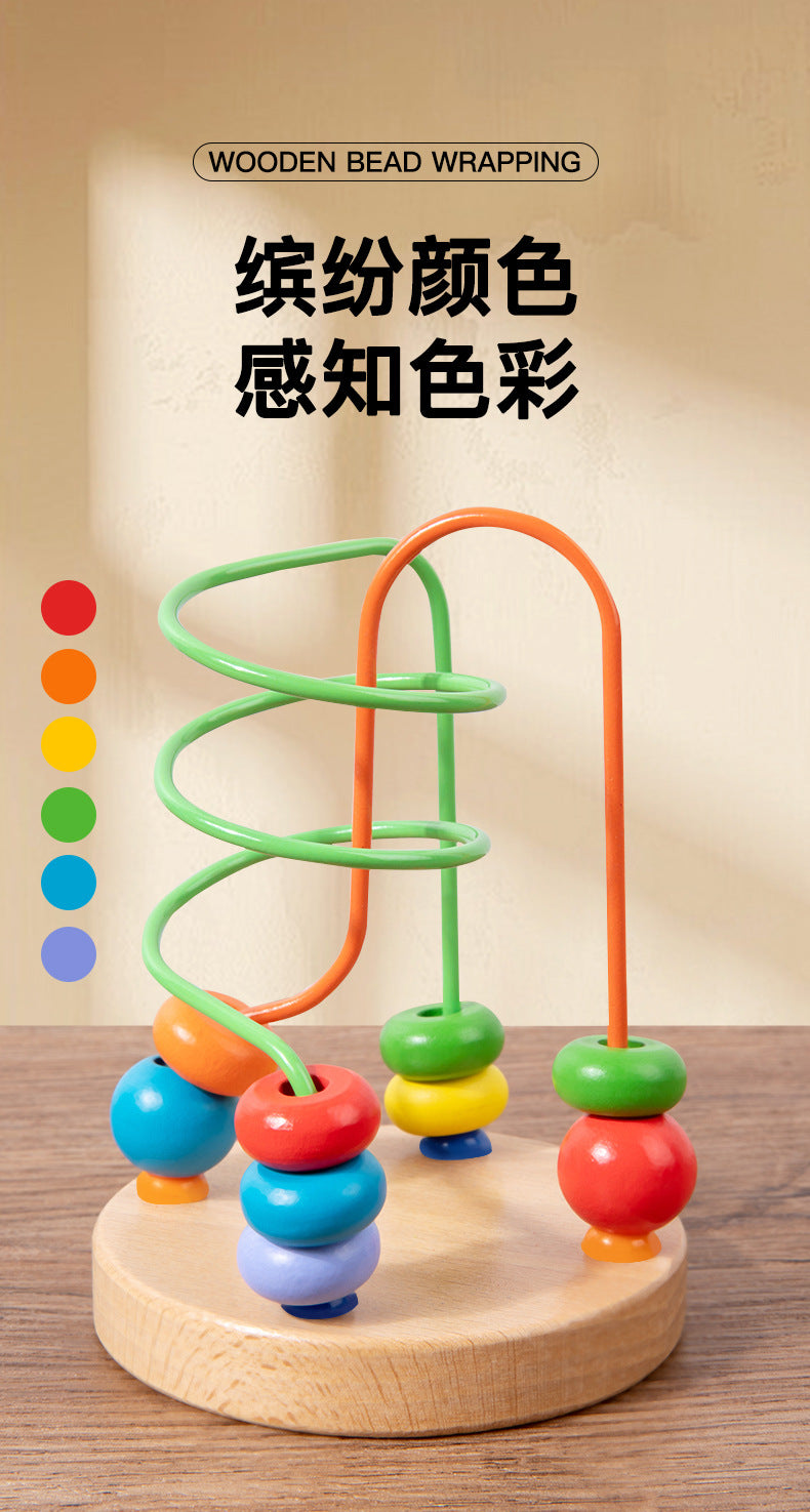 Children's Early Education Second-Line and Third-Line Bead Puzzle Beaded Hand-Eye Coordination Animal Maze Track Trailer Wooden Toy