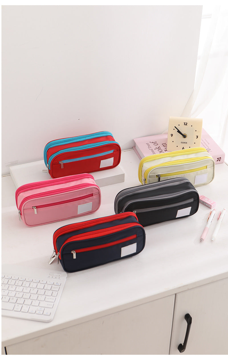 Large-Capacity Stationery Box, Double-Layer Multi-Functional Student Simple Pencil Case, Japanese and Korean Version, Portable Pencil Case for Primary and Secondary School Students