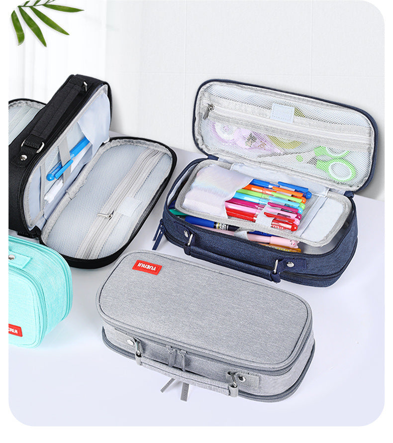 Yuerui Large-Capacity Canvas Multi-Layer Pencil Bag Portable Simple Student Multi-Functional Pencil Bag Satchel Stationery Box