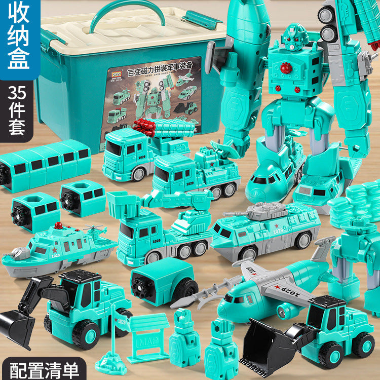 Magnetic Deformation Stitching Robot Toy Children's Baby Birthday Boy Building Blocks Assembled Engineering Vehicle